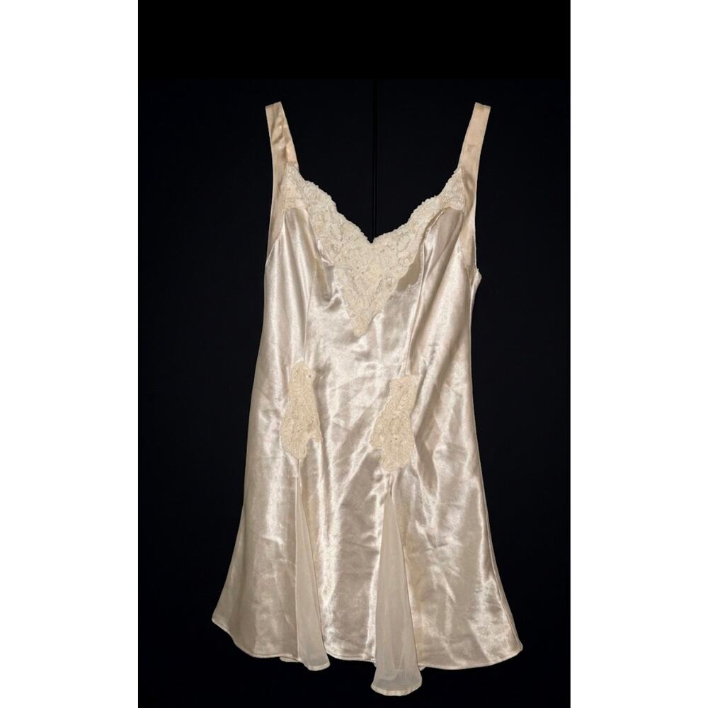 Vtg Victoria's Secret Slip Dress Chemise Sz S Ivory Lingerie 90s Coquette Bridal